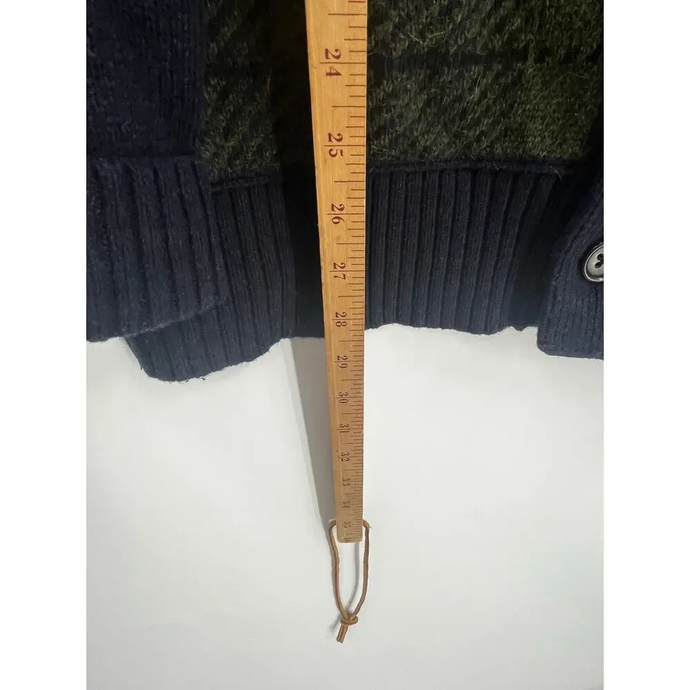 Banana Republic Navy Green Plaid Shawl Collar Cardigan Wool Blend Men’s XL